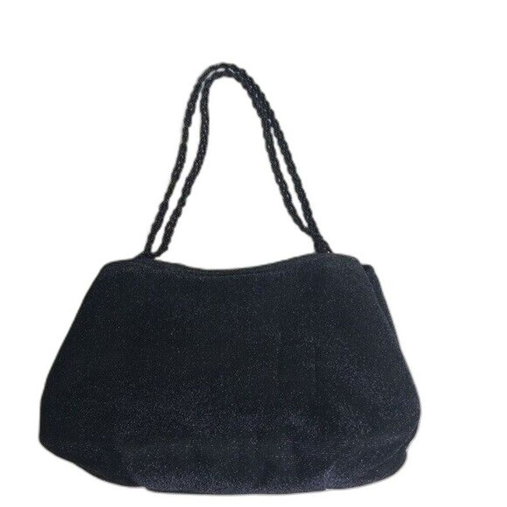 Vintage Evening bag glitter beaded strap black irridescent looks blue metallic